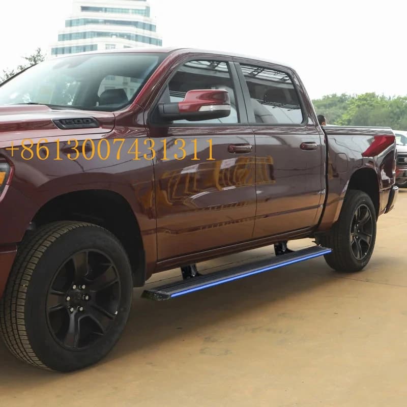 FactoryBlue or White LED Lights Side Steps Running Board RAM 1500 Accessories Retractable Door Foot Step