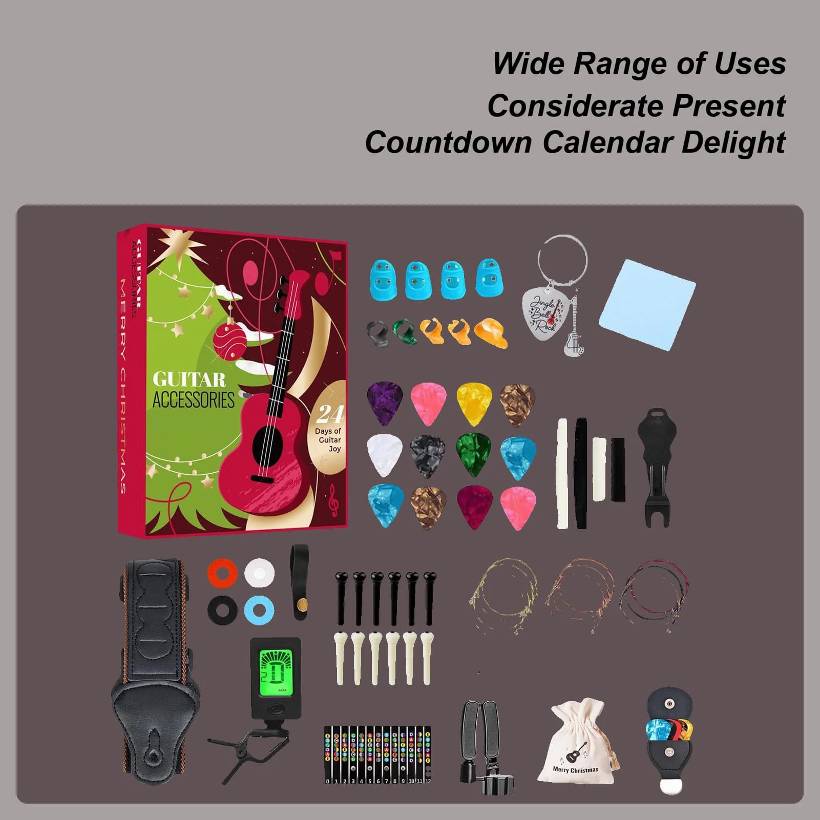 Calendario per il conto alla rovescia di Natale 24 giorni Accessori per chitarra Plettri per chitarra dell'Avvento per adulti Adolescenti Amante della musica Basso Ukulele che suona