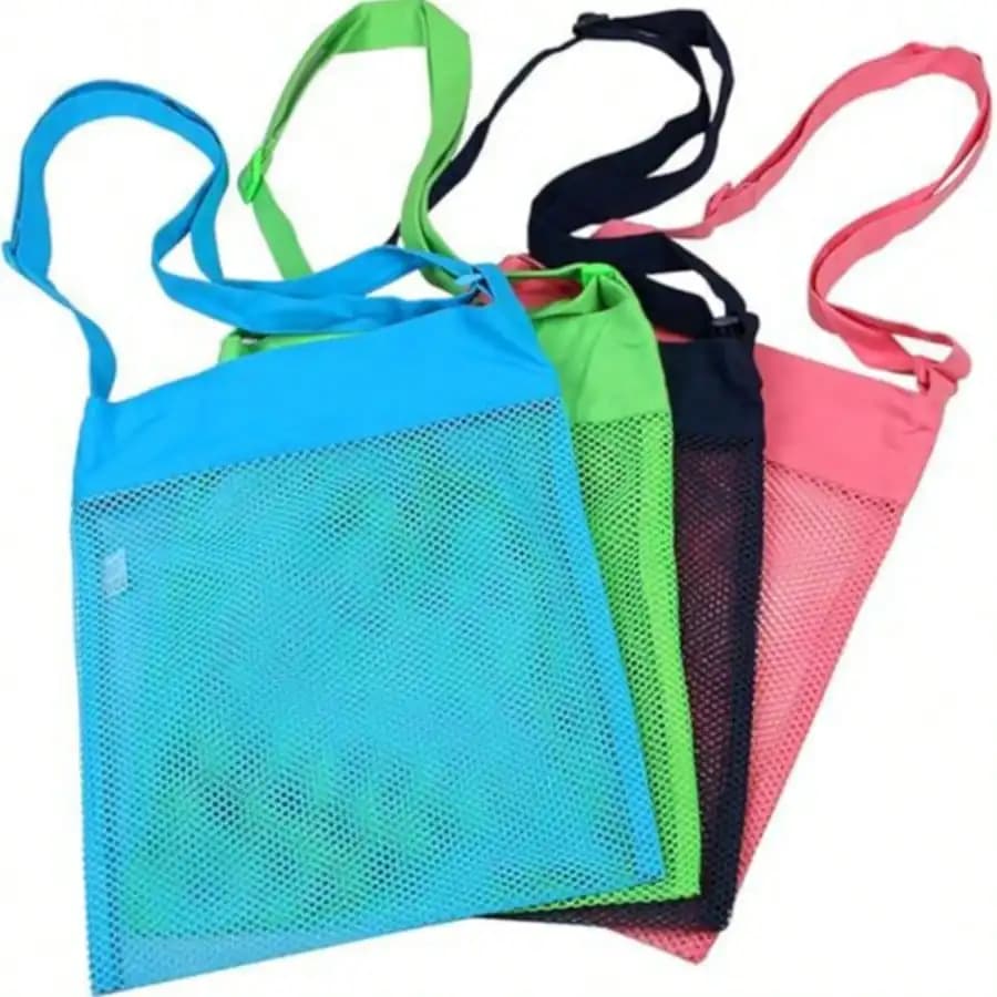 Borsa da Spiaggia Regolabile per Bambini, Borsa a Tracolla in Rete per Raccolta Conchiglie, Organizzatore Anti-Sabbia, Giocattolo Estivo da Spiaggia