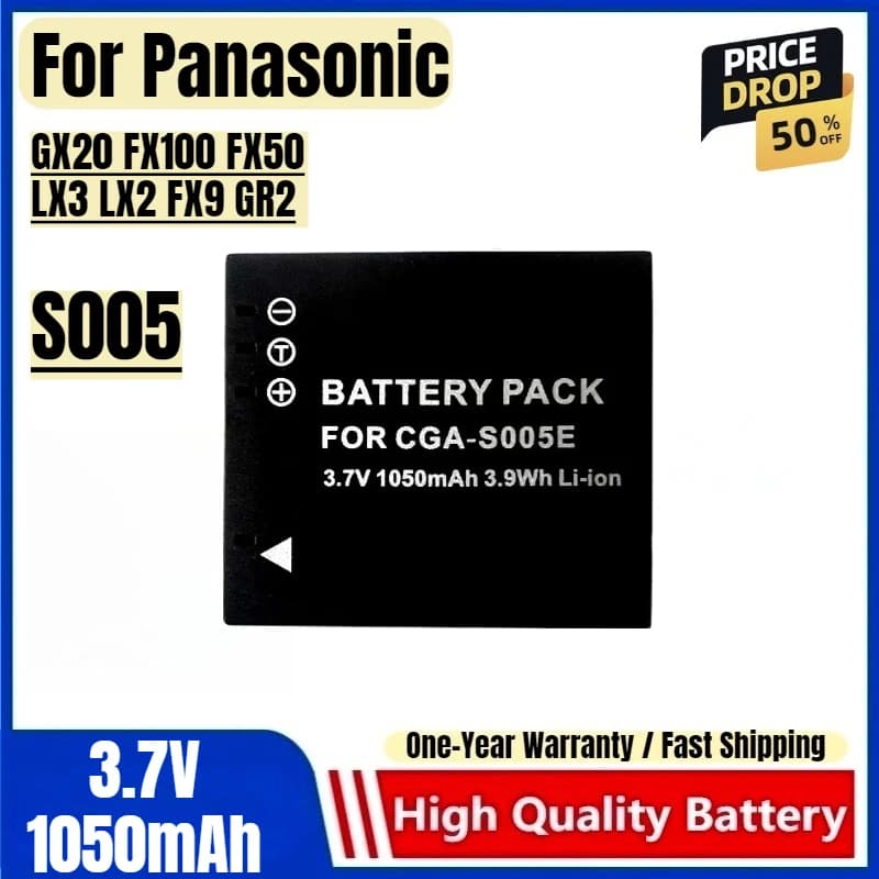 Batteria S005 3.7V 1050mAh Ricaricabile e Caricabatterie per Fotocamere Panasonic GX20 FX100 FX50 LX3 LX2 FX9 GR2