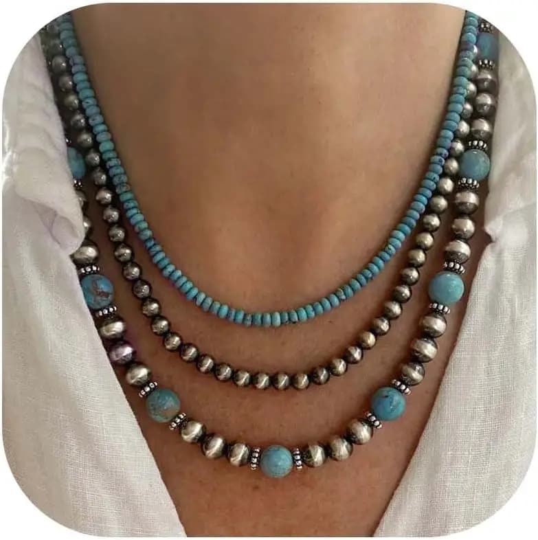 Set di Gioielli Western: Collana e Orecchini Navajo con Perle e Turchese per Donna - Stile Country Concert