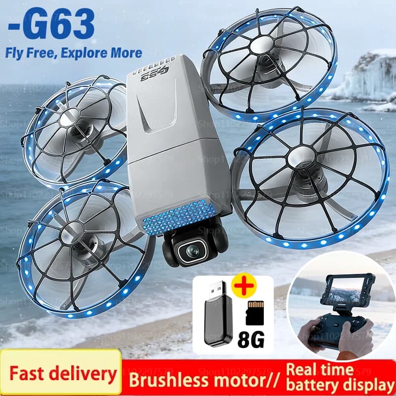 Drone G63 180 ° Telecamere HD WIFI Flusso ottico Evitamento ostacoli Drone senza spazzole Avion Giocattolo RC pieghevole per regalo di compleanno per adulti per bambini