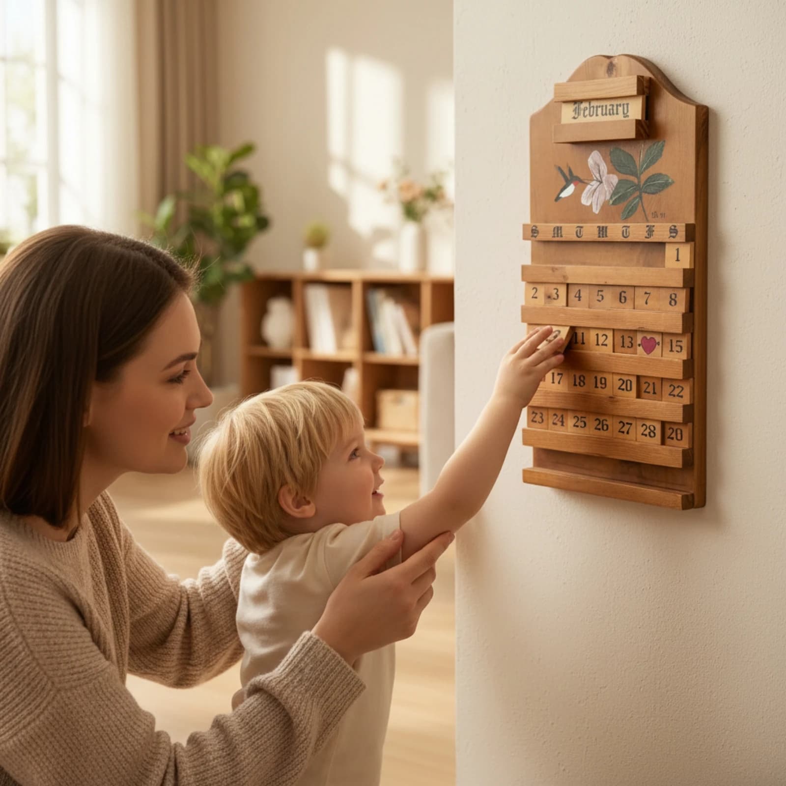 Wooden Block Calendar Decorative Wooden Perpetual Calendar Decor Vintage-Inspired Interchangeable for Families, Living Room
