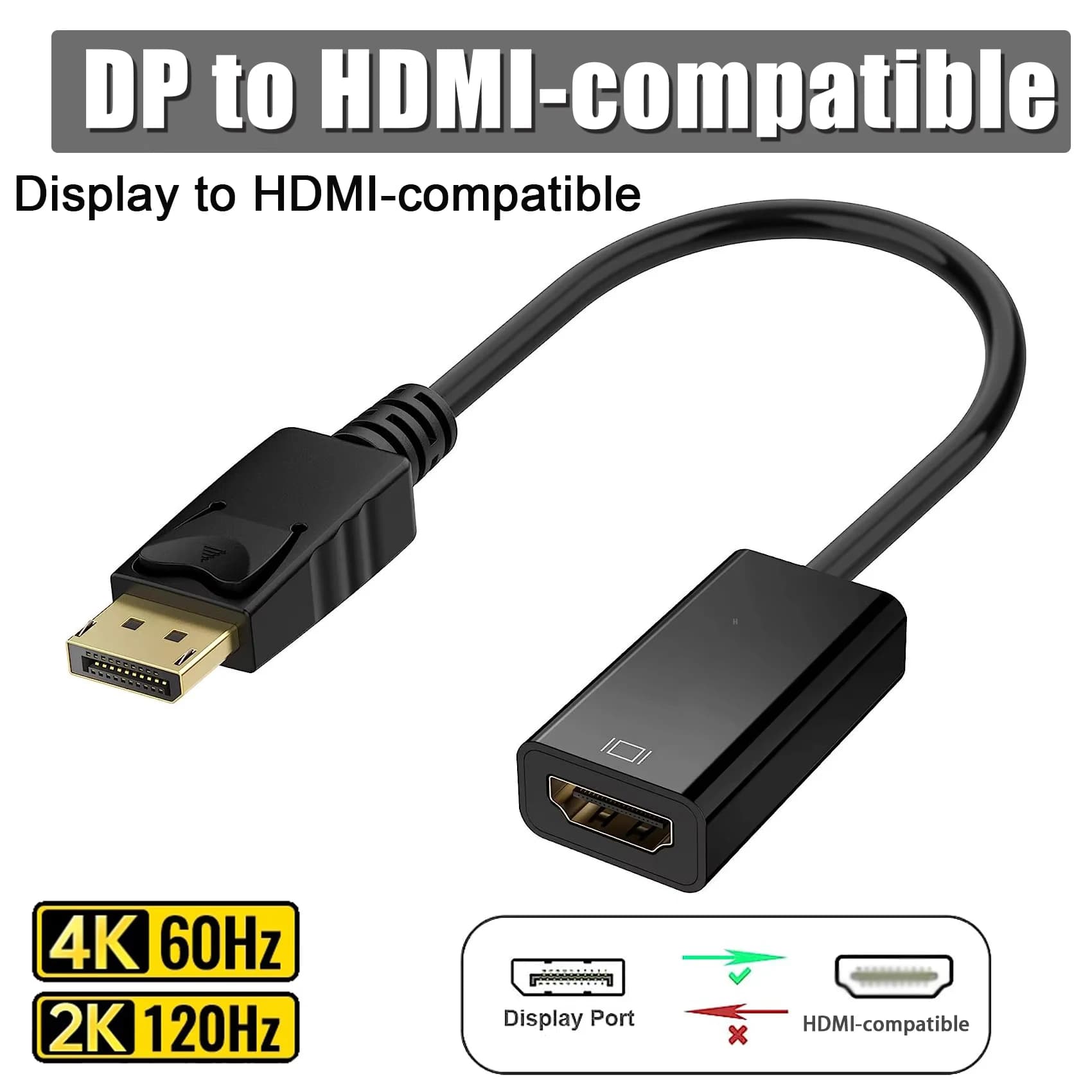 Adattatore compatibile da DisplayPort a HDMI Cavo DP a HDTV placcato oro da maschio a femmina 4K per porta display abilitato PC/desktop/laptop