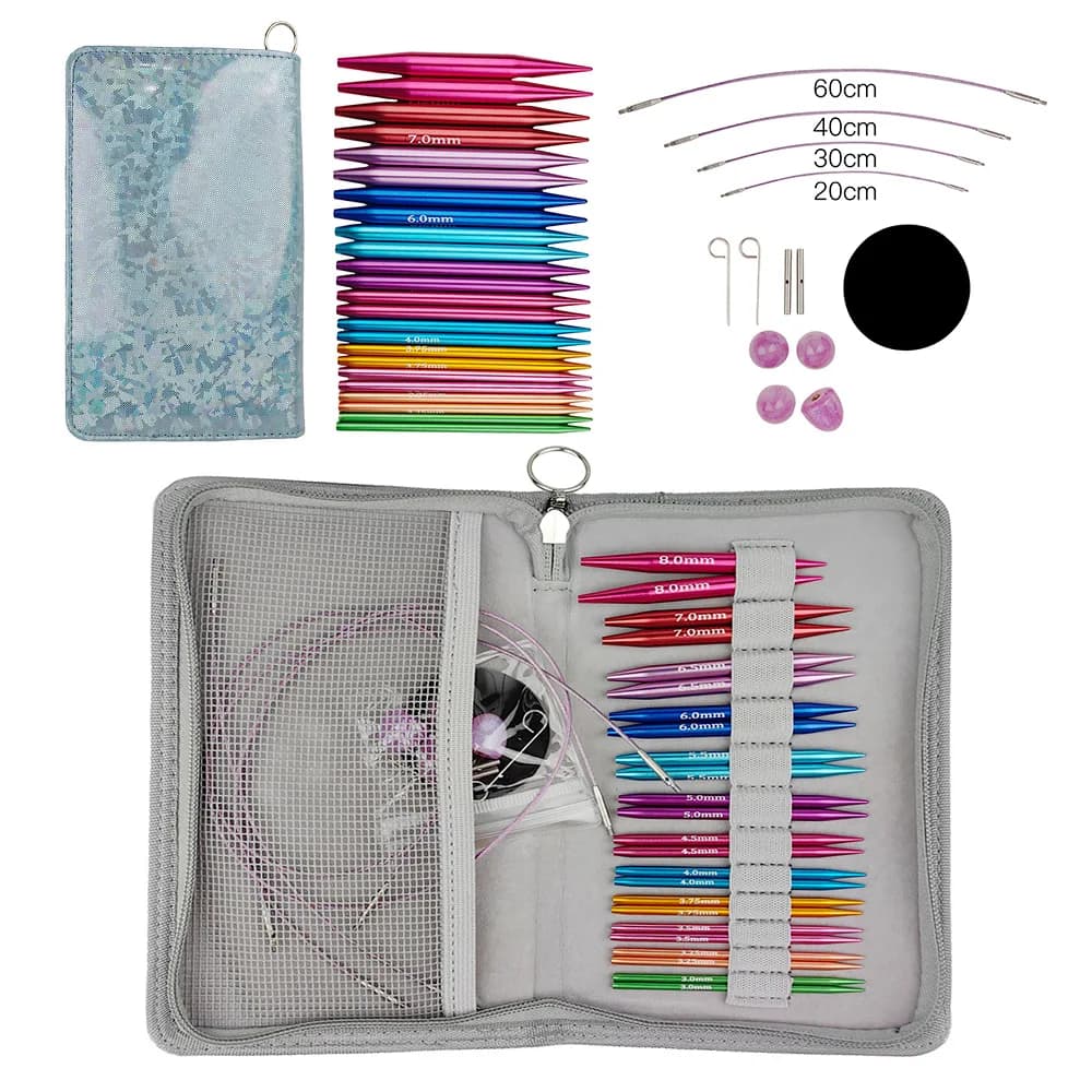 Set di ferri da maglia circolari aghi per uncinetto intercambiabili tubo inossidabile per filati per maglieria Kit di accessori per maglieria fai da te