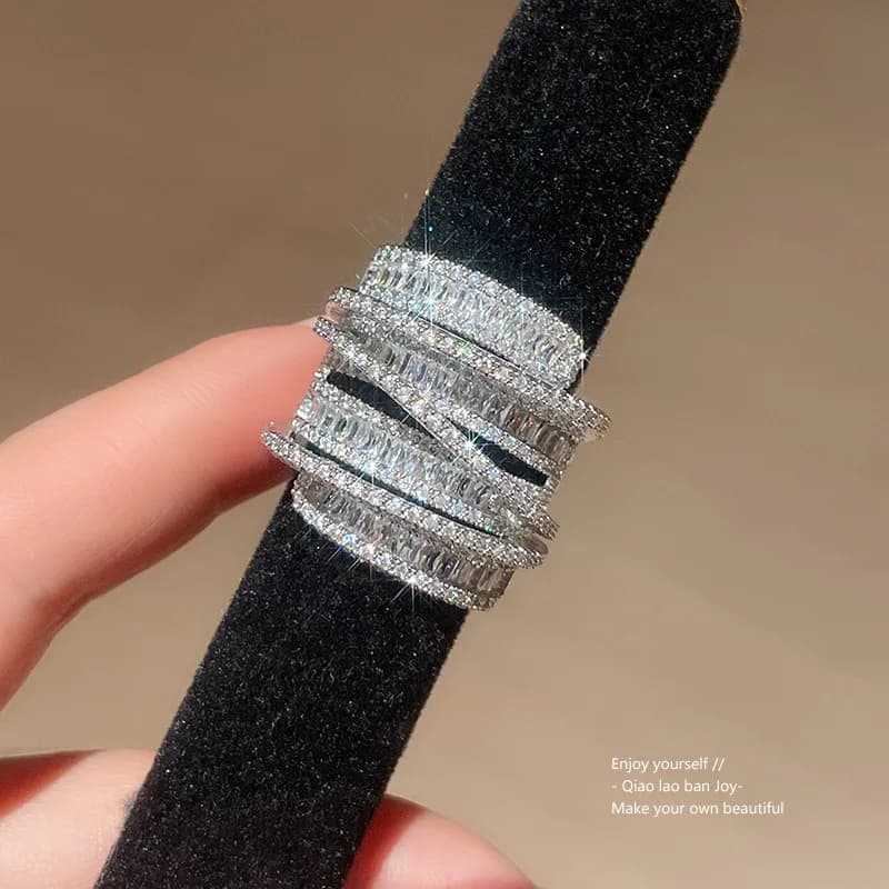 Luxury shine S925 Sterling silver Cocktail Rings finger jewelry Pave set full Square T Simulated Diamond gemstone ring for Women