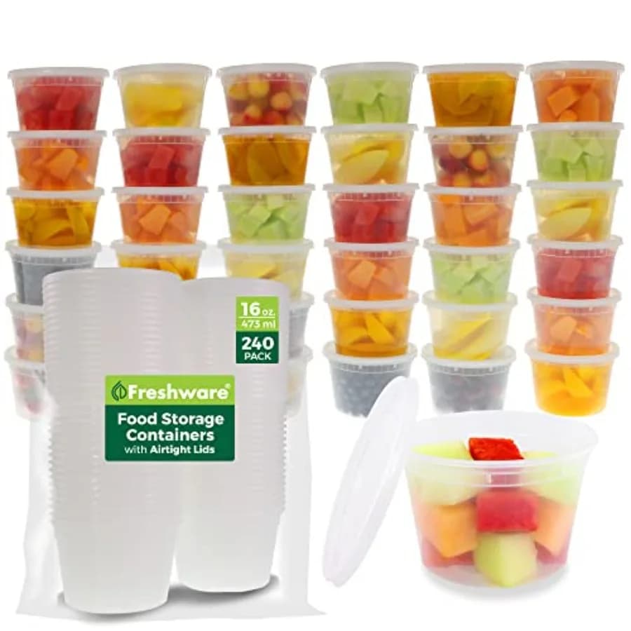 Contenitori per Alimenti [Set da 240] Contenitori in Plastica da 16 oz con Coperchi, per Slime, Zuppa, Preparazione Pasti, Senza BPA, Impilabili