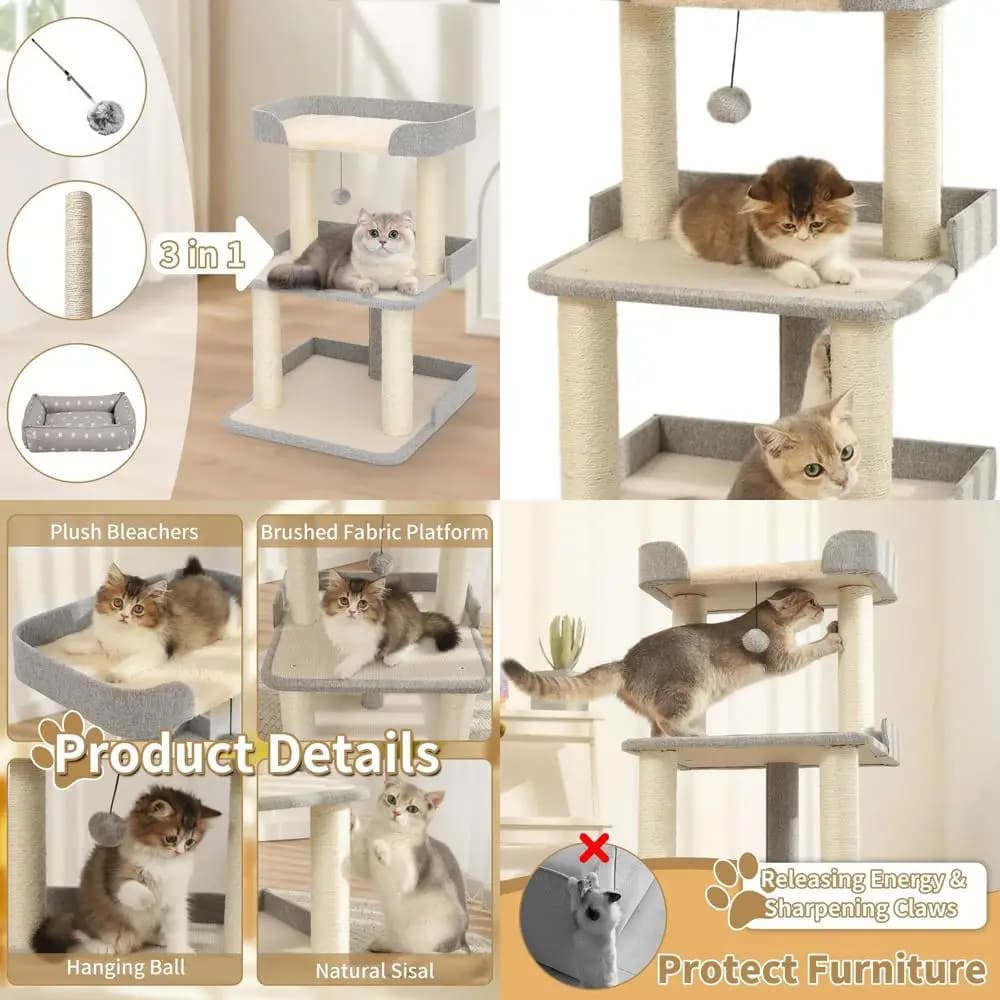 Robusto albero per gatti grigio multilivello da 27,56 pollici con tiragraffi e letto in sisal per gatti e gattini di grandi dimensioni