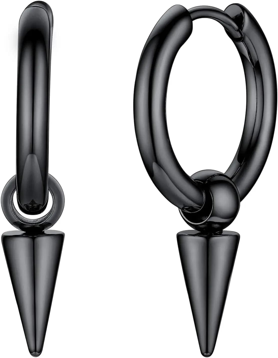 Orecchino Pendente da Uomo Stile Punk a Cono Cubico - Argento/Nero/Oro