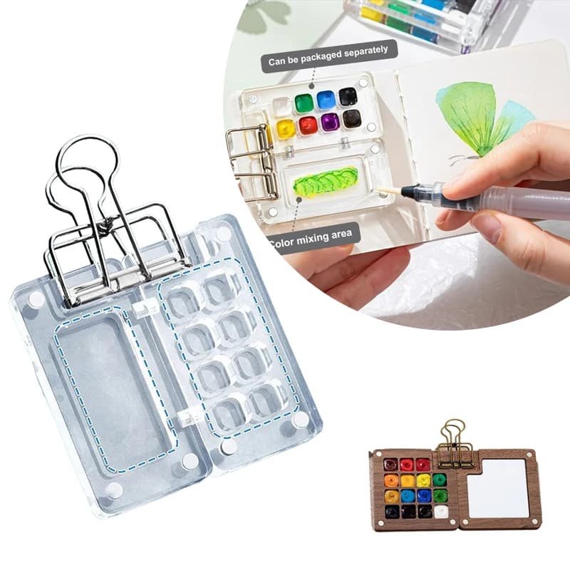 Mini Empty Acrylic Watercolor Palette Portable Paint Box Travel Painting Paint Tray Student Outing Art Painting Supplies