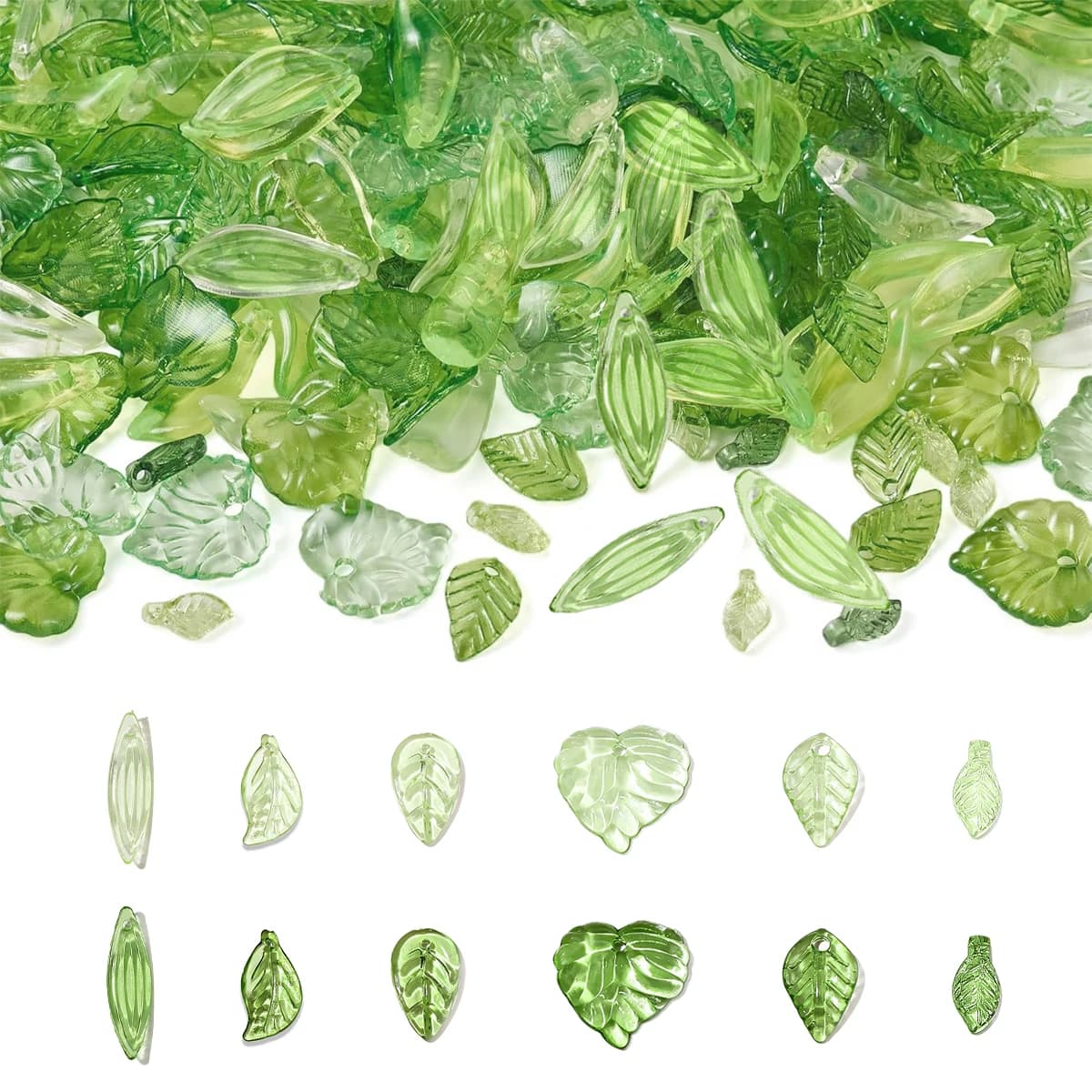 Perline acriliche mini foglia (verde chiaro e verde scuro) | Kit di gioielli fai-da-te ispirati alla natura per collana/bracciale/orecchini 50 pezzi/confezione
