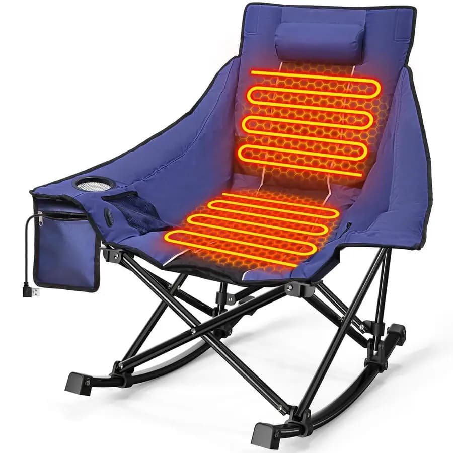Oversize Heated Camping Chair, Folding Folding Chair Heated with Padded Bearing, 3 Adjustable Heater Levels, Portable Camping Chair