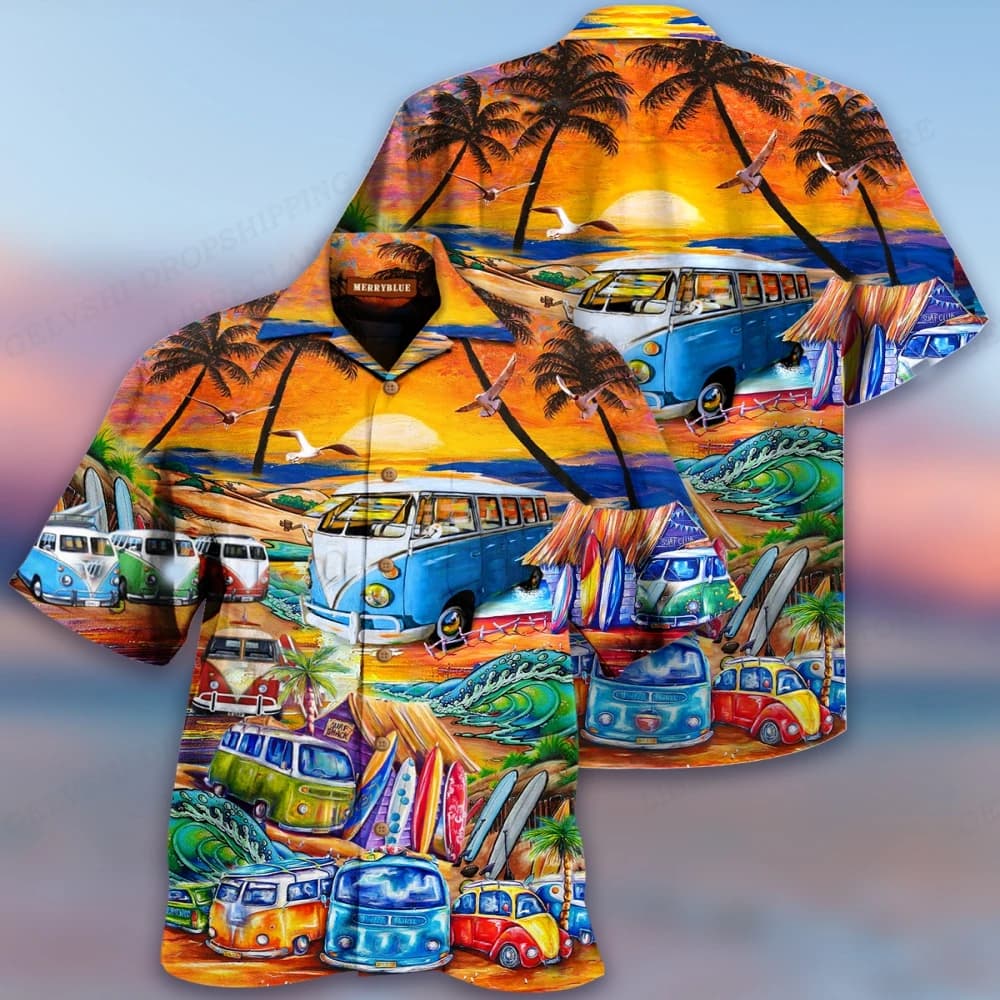 Camicia da uomo vocazione Bus stampa 3d camicie moda uomo monopetto manica corta camicetta da spiaggia hawaiana Dart vestiti