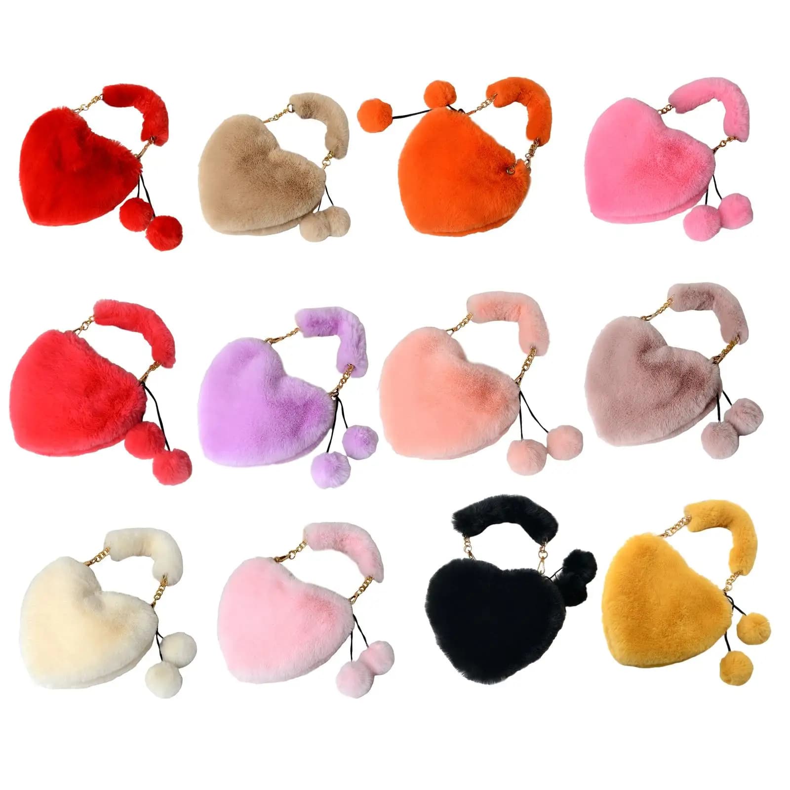 Borsa a Tracolla da Donna a Forma di Cuore in Pelliccia Sintetica con Catena, Borsa a Mano Invernale, Borsa a Tracolla Messenger