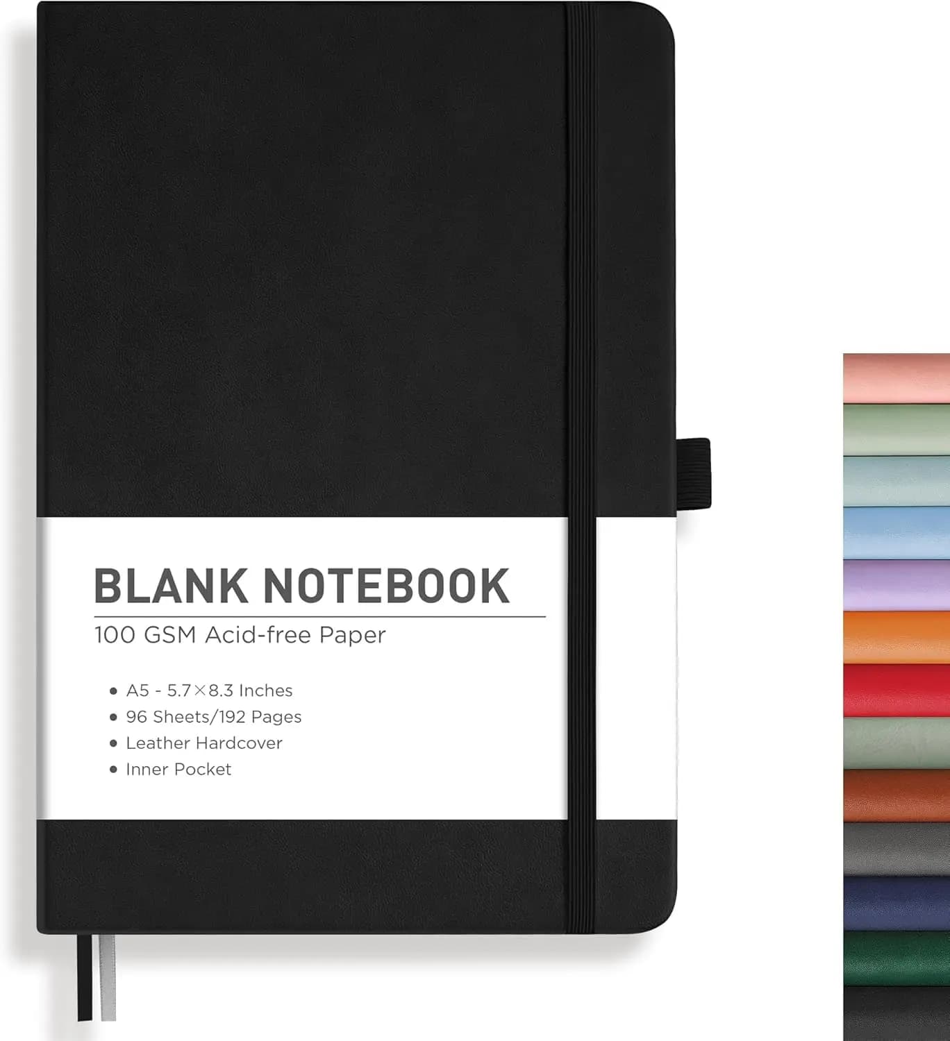 A5 Blank Journal Notebook, 192 Pages, Leather Hardcover, 100 GSM Thick Paper, for Sketching & Writing