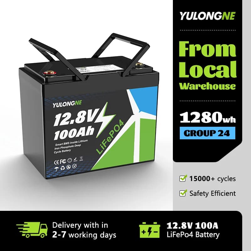 YULONGNE Lifepo4 12V 100AH 1280Wh, Solar Lithium Battery Packs Rechargeable with BMS Grade A, Over 15000 Cycles