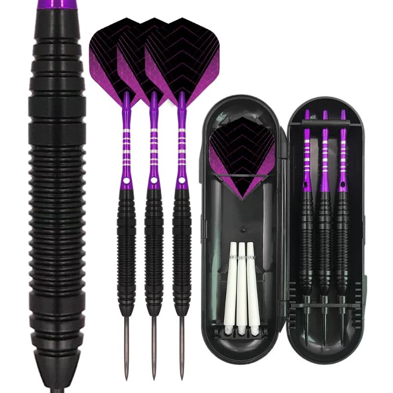 23g Electrophoresis Black Anti‑Drop Aluminum Alloy Steel Tip Darts Set 3 Pcs With Oval Plastic Dart Box