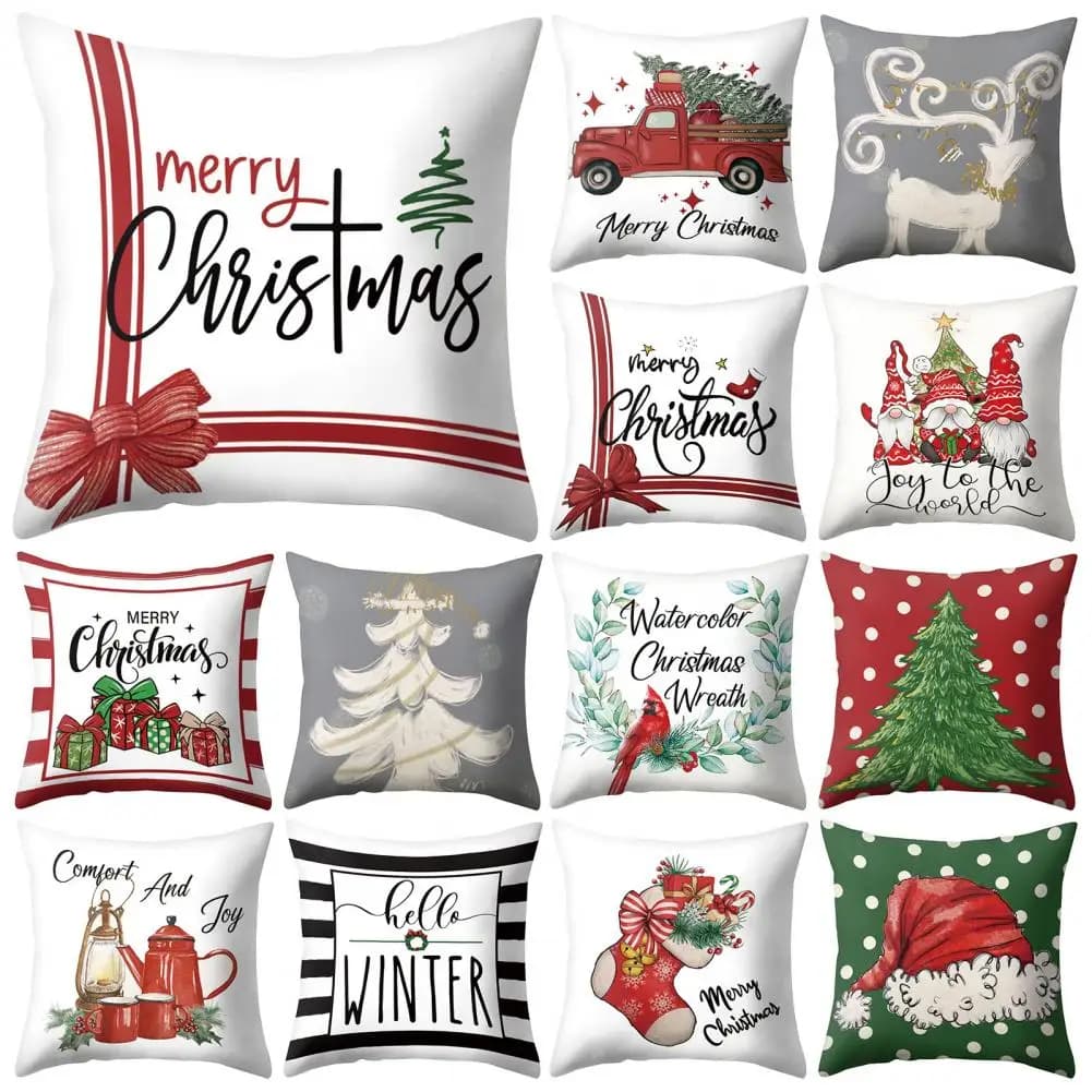 Federa natalizia Federa per cuscino anti-sbiadimento Antiusura Durevole Utile albero di Natale Cappello da Babbo Natale Federa per cuscino