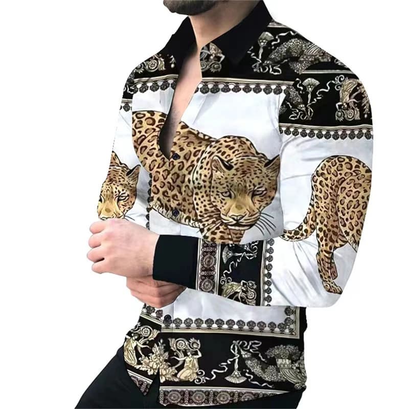 Camicia da uomo camicia stampata in 3D outdoor street manica lunga abbottonata abbigliamento moda oversize abbigliamento moda