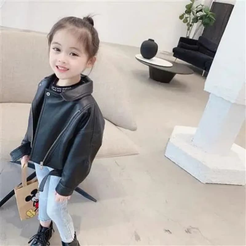 Giacca in pelle per bambina collezione primavera e autunno giacca in pelle per bambini tuta da moto per bambini cappotto in PU