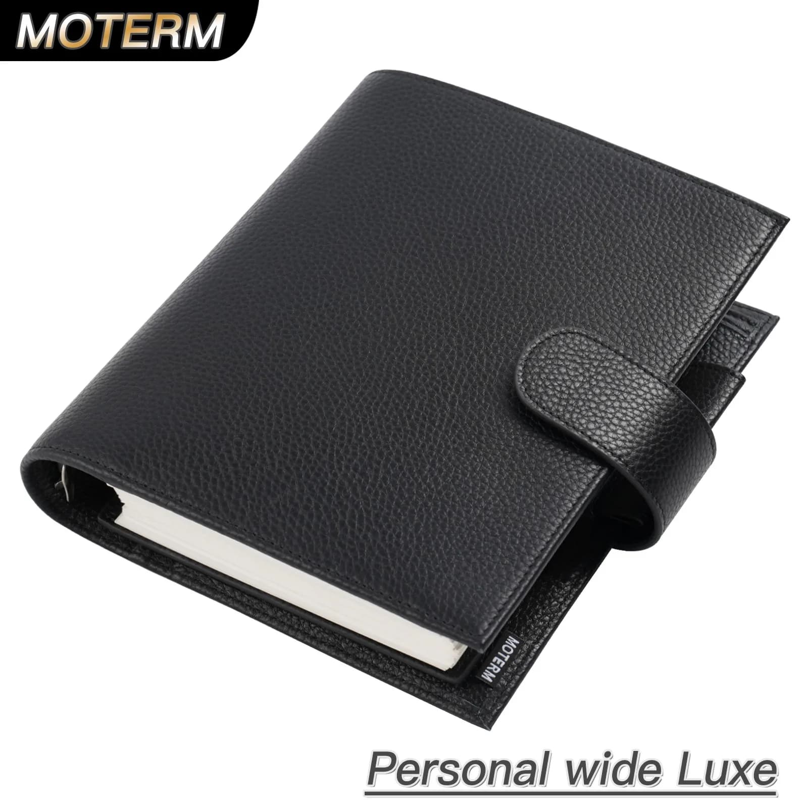 Moterm Luxe Serie 2.0 Agenda personale di grandi dimensioni in pelle di grano di ciottoli con anelli in argento da 30 mm Agenda organizer per diario