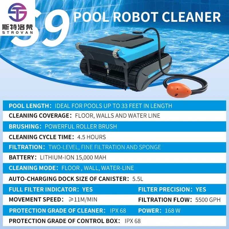 STLF Advanced Intelligence Robot aspirapolvere per piscina senza fili Robot aspirapolvere ideale per piscine piatte sopra/interrate 500 ㎡