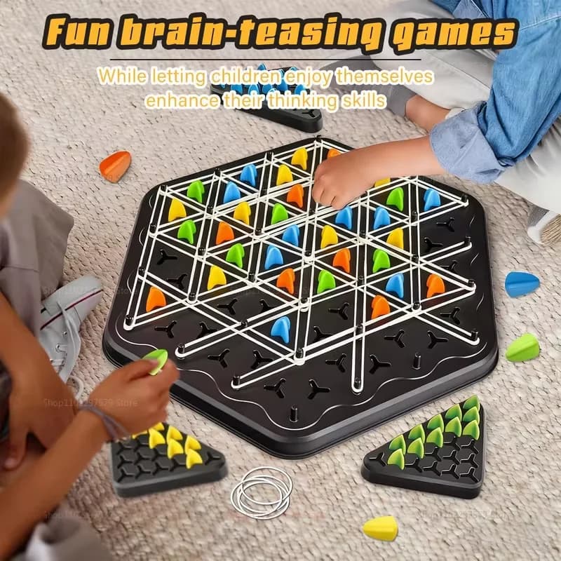 Triangolo a catena Gioco di scacchi Triggle Gioco con elastico Gioco educativo interattivo Set da battaglia per bambini adulti Regali per feste in famiglia