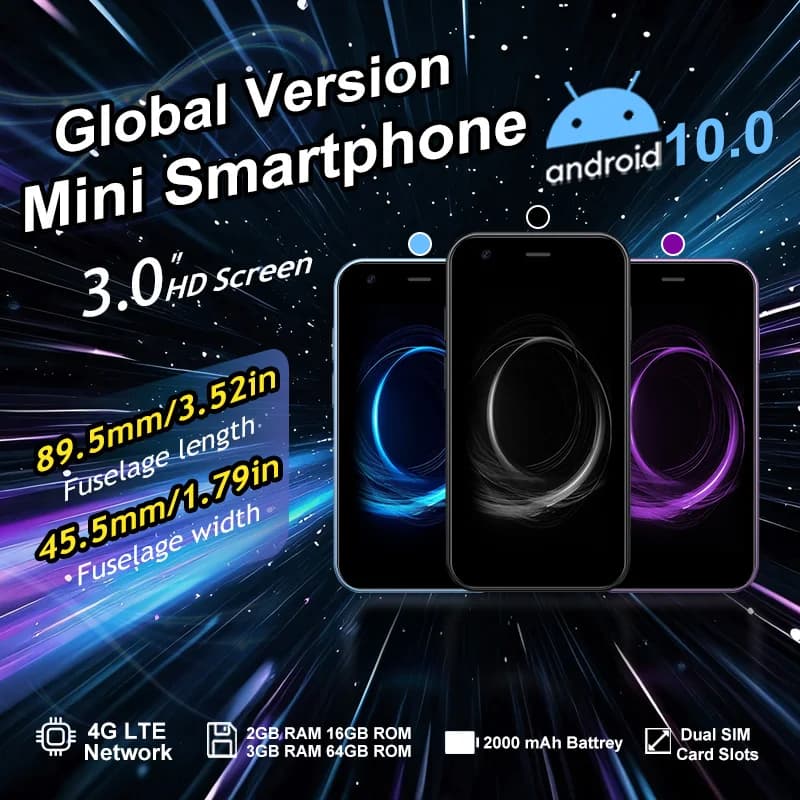 ONEMYTH XS16 Mini Smartphone Blu da 3 Pollici | 4G Dual SIM Dual Standby | Memoria 3+64GB | Telefono Compatto con Riconoscimento Facciale per Play Store