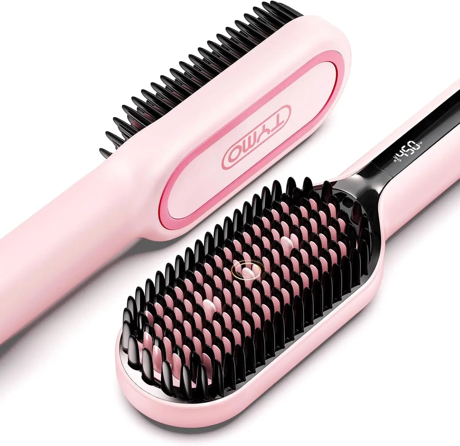 Spazzola Lisciante Ionica Migliorata con 16 Temperature, Doppio Voltaggio, Pettine Riscaldato in Ceramica per Capelli Spessi e Ricci, Rosa