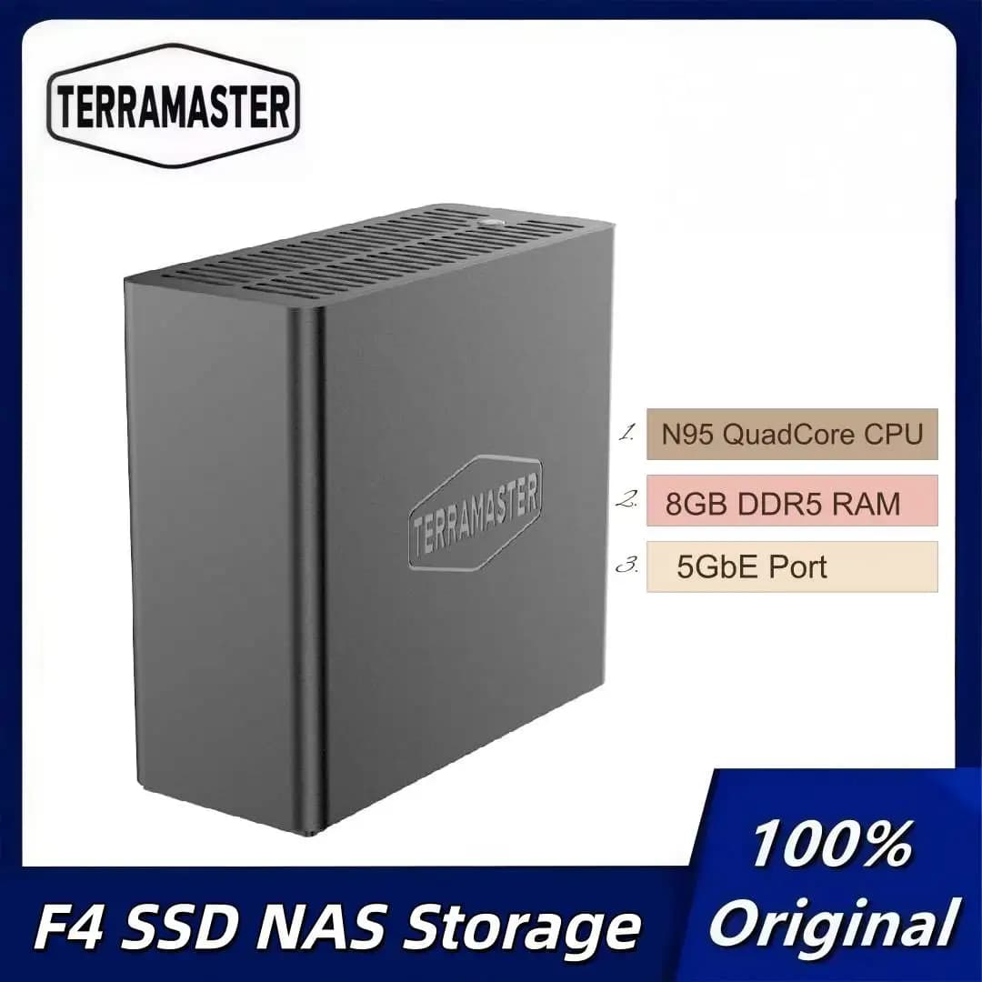 TERRAMASTER F4 SSD Archiviazione NAS a 4 alloggiamenti Tutti i server NAS SSD N95 CPU QuadCore 8 GB DDR5 RAM Porta 5 GbE Archiviazione attaccata in rete
