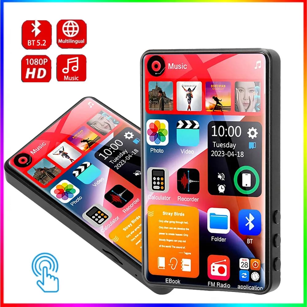 64GB 4 ''X20-New UI 1080P Video Lettore MP3 Bluetooth5.2 Lettore MP4 Lettore musicale Suono HiFi Full Touch Screen MP3 con altoparlante