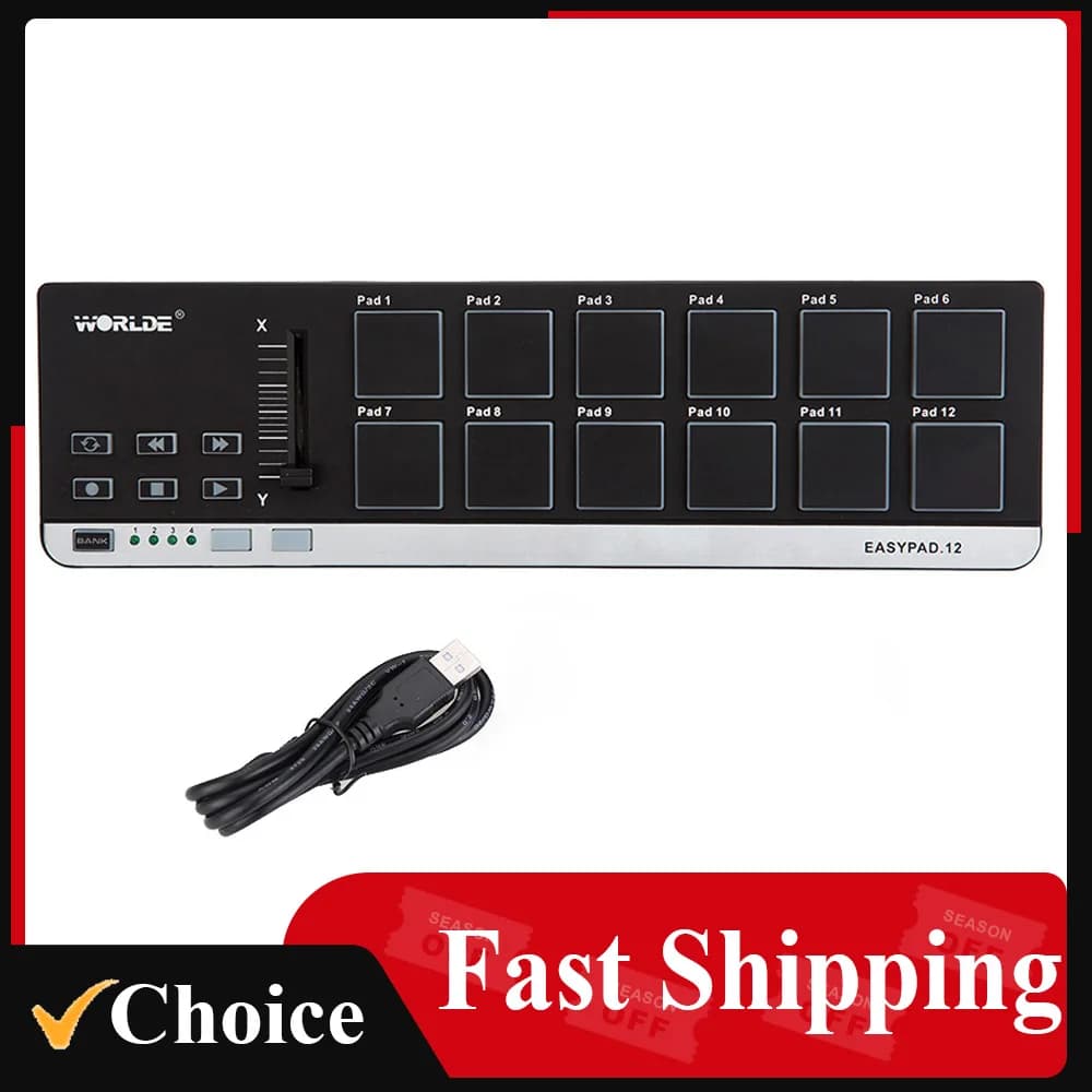 Worlde EasyPad.12 Mini Portable USB Controller 12 Drum Pad Device MIDI Plug and Play USB Cable 2.0