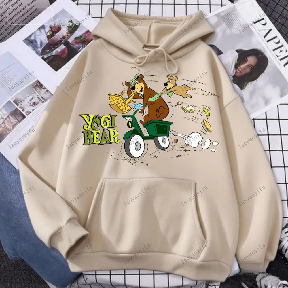 Felpa con cappuccio The Yogi Bear Show Comodo pullover a maniche lunghe Kawai Felpa da uomo stampata simpatico cartone animato Tuta invernale per tenere al caldo