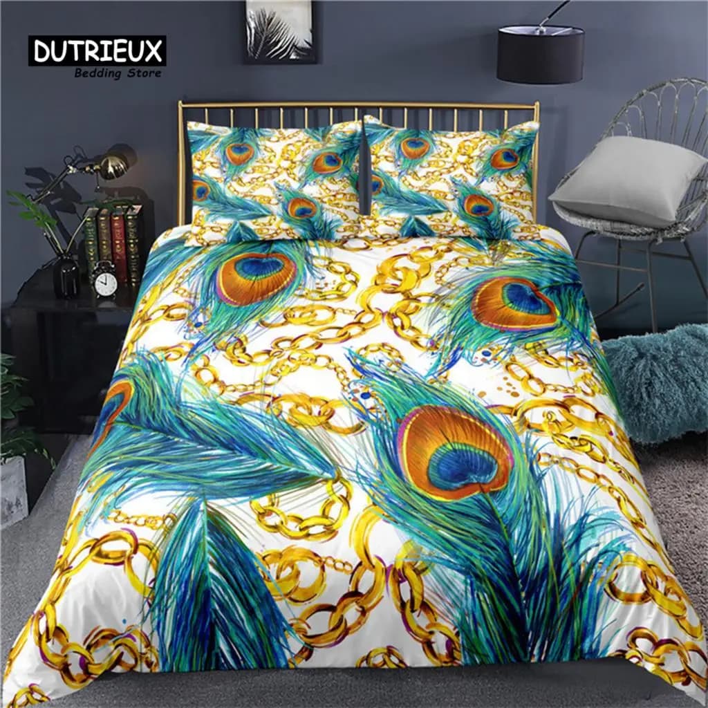 Colorful Peacock Duvet Cover Double King Queen Size Soft Peacock Feathers Bedding Set Microfiber Quilt Cover For Kids Girl Boys