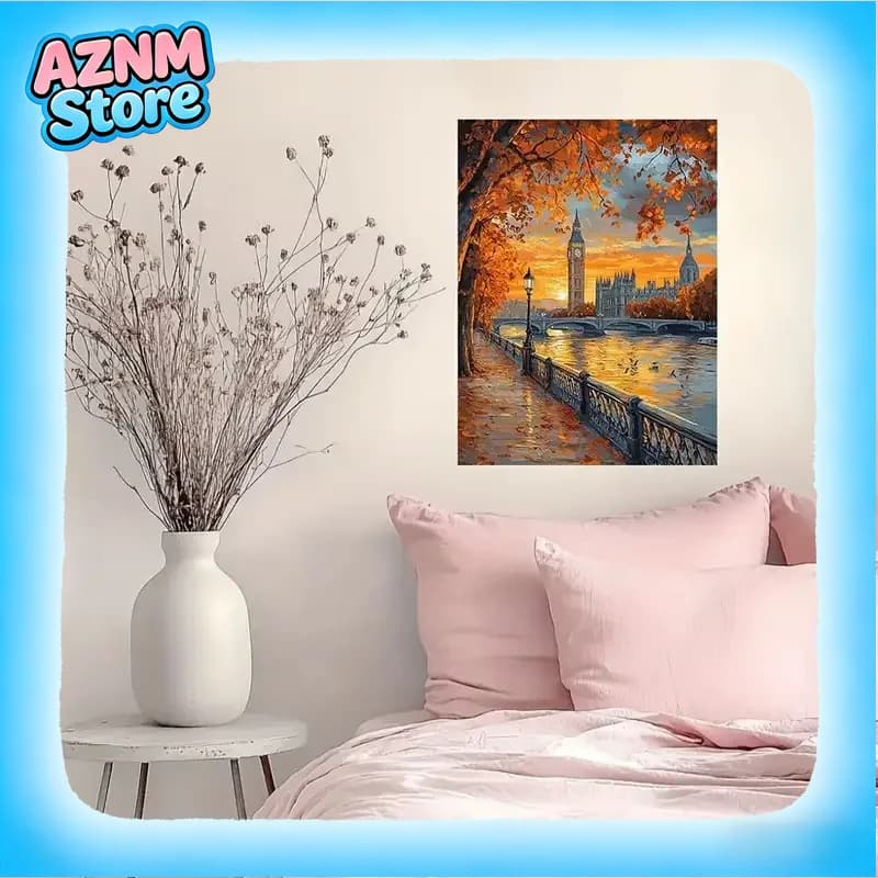1pc , no Frame, canvas Paint Big Ben in The Distance. Landscape Painting. Products Include Canvas, Acrylic Paints