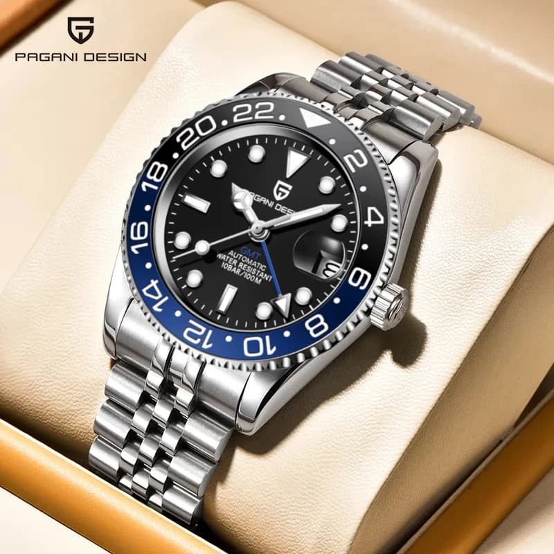 PAGANI DESIGN PD-1662 men's automatic GMT mechanical stainless steel watch 100M waterproof sapphire crystal wristwatch for men