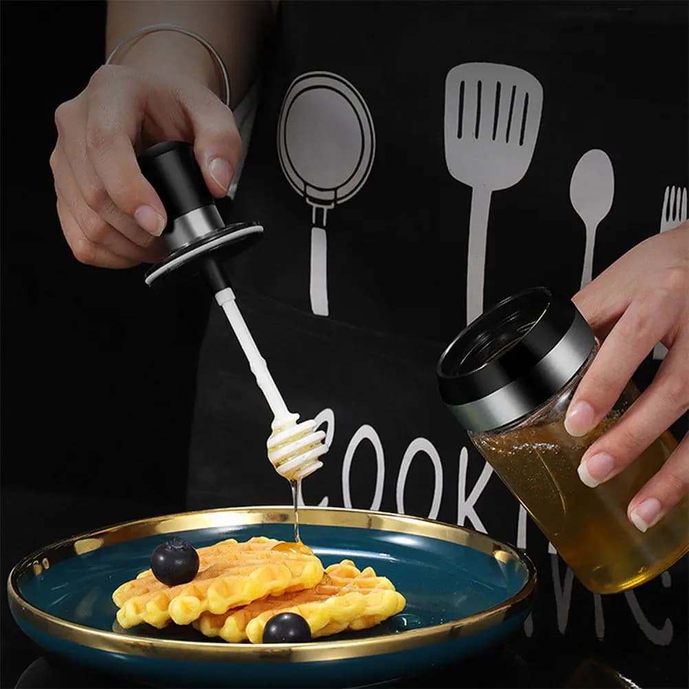 Set di 3 barattoli per miele in acciaio inossidabile con coperchio e cucchiaio integrati, contenitore da cucina per olio e condimenti