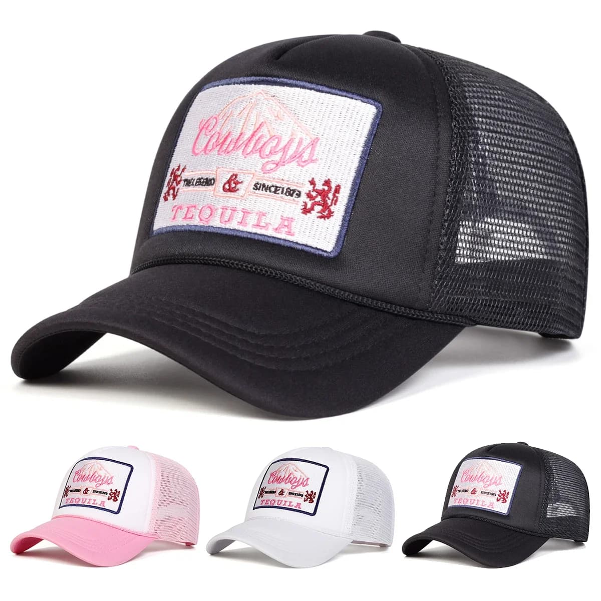 Cappellini da Baseball Unisex con Ricamo 'TEQUILA', Cappelli Estivi per Protezione Solare, Regolabili, Stile Casual Trucker