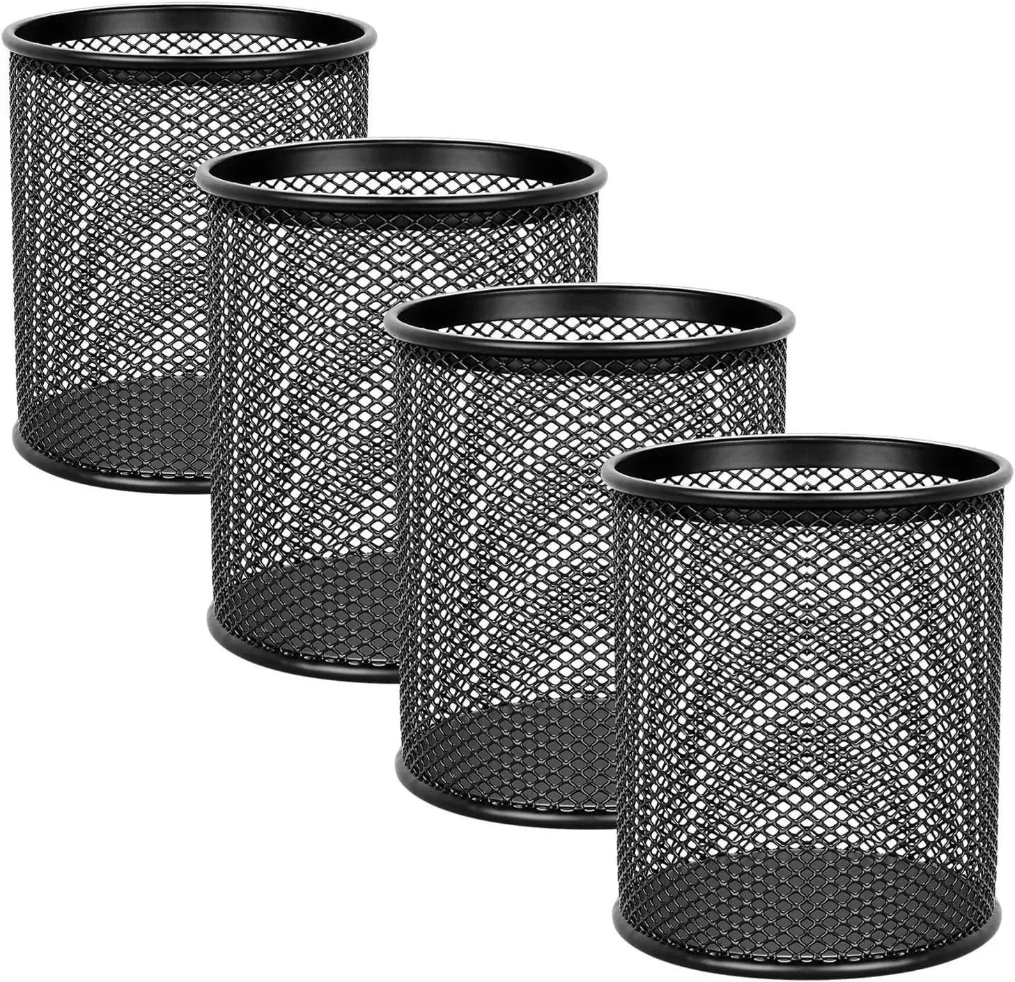 Portapenne in rete metallica, portapenne rotondi per l'organizzazione della scrivania, portaoggetti per l'organizzazione in classe, portaoggetti per matite, porta pennelli per il trucco in filo metallico - 4 pezzi