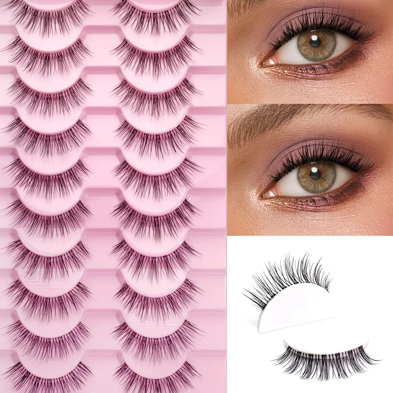 10 paia di ciglia finte con mascara arricciante naturale e morbido - Lunghezza 7mm-15mm, riutilizzabili, adatte ai principianti, per un trucco accattivante