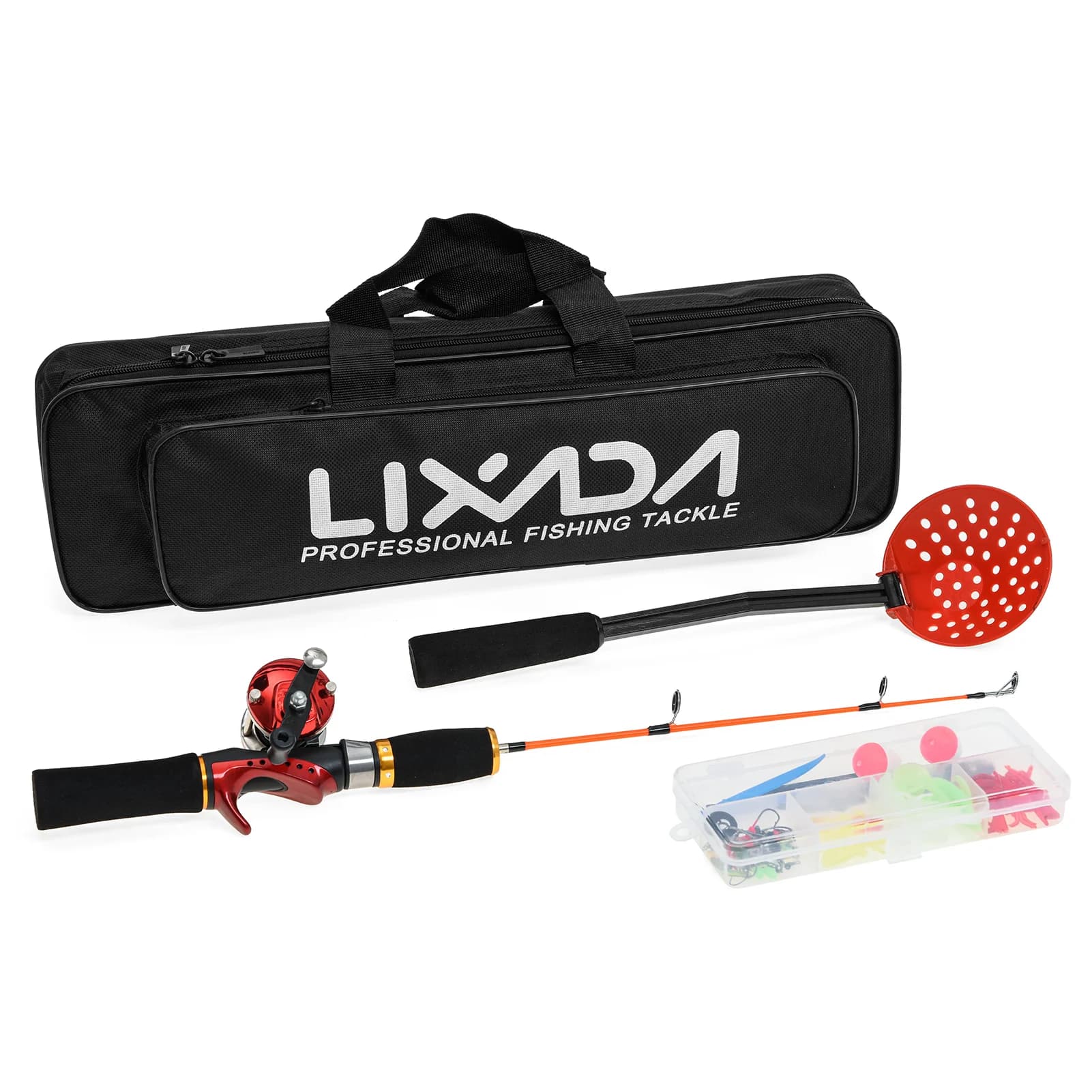 Lixada Complete Kit for Ice Fishing with Canna, Mulinello, Ice Shoe, Transport Bag, Esche, Ami, Girelle and Accessories