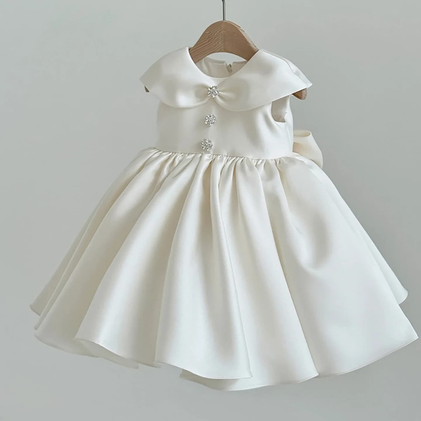 Principessa Fiocco in raso Cristalli Perle Abiti da ragazza di fiori Abiti da prima comunione Compleanno Regalo di Natale Festa di nozze Compleanno