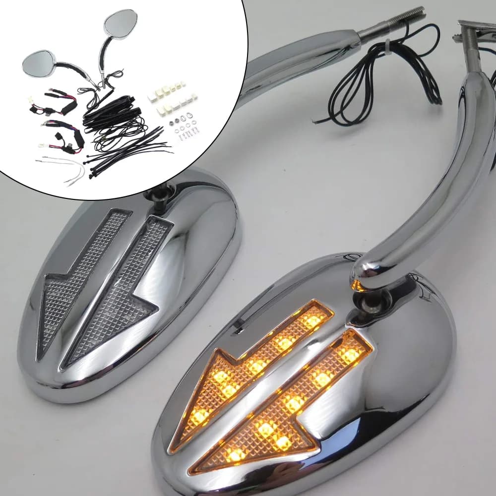 1 Pair Motorcycle Integrated Arrow LED Turn Signal Side Mirrors Fit For HARLEY-DAVIDSON Softail XL