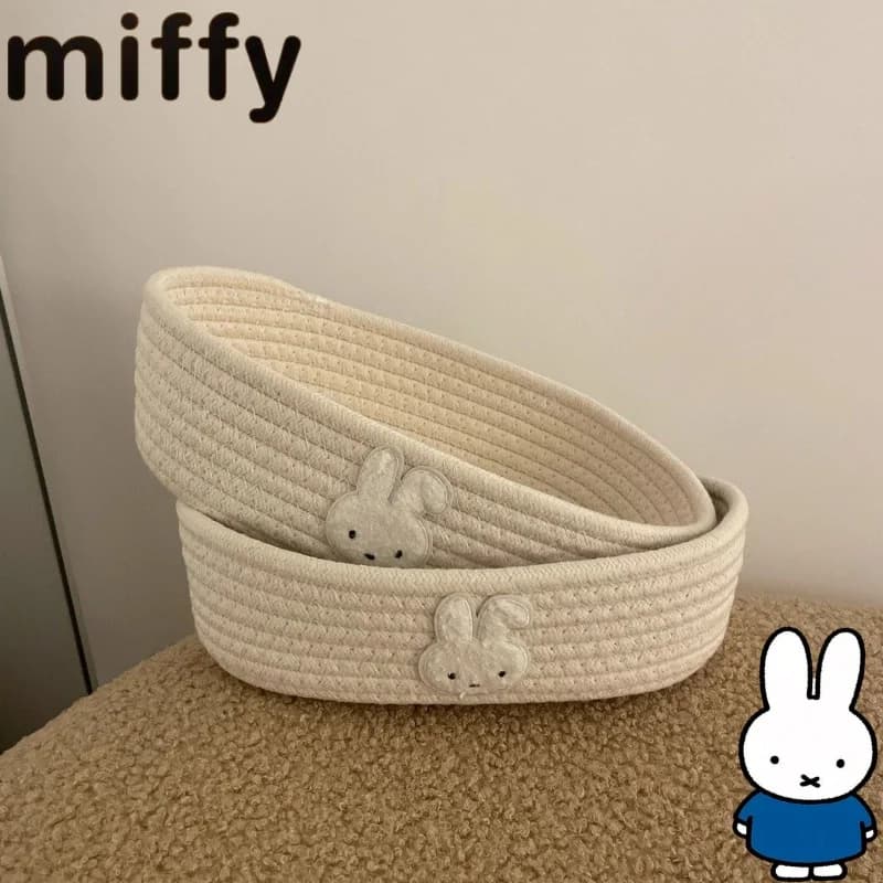 Simple Miffy rabbit sweet and cute creative cartoon pattern cotton and linen woven basket desktop miscellaneous storage box