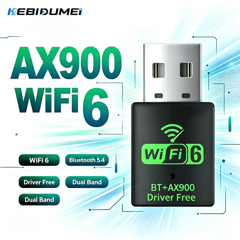 KEBIDUMEI BT 5.4 Receiver Dongle AX900 Wifi 6 Mini USB Dongle Network Card For PC Laptop Win 10/11 PC Dual Band 2.4G/5Ghz
