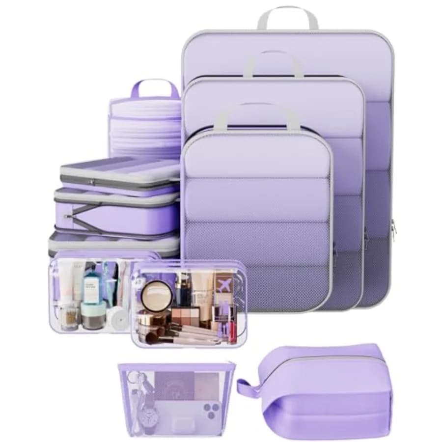 Cubi di Compressione per Essenziali da Viaggio, Borse Organizer Espandibili e Comprimibili per Valigie, per Abbigliamento, Du