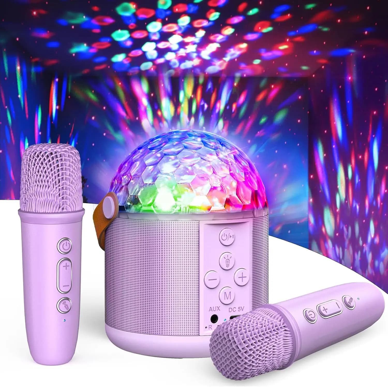Macchina per Karaoke Portatile con Luci Disco e 2 Microfoni Wireless, Altoparlante Bluetooth per Regali per Bambini e Feste in Famiglia