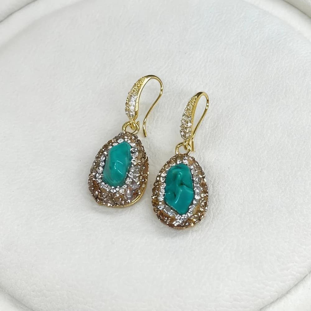 Turquoise Stone Pearl Jewelry Set for Women Crystal Inlaid Long Sweater Chain Necklace Earrings Bracelet Rings Charm Fashion New