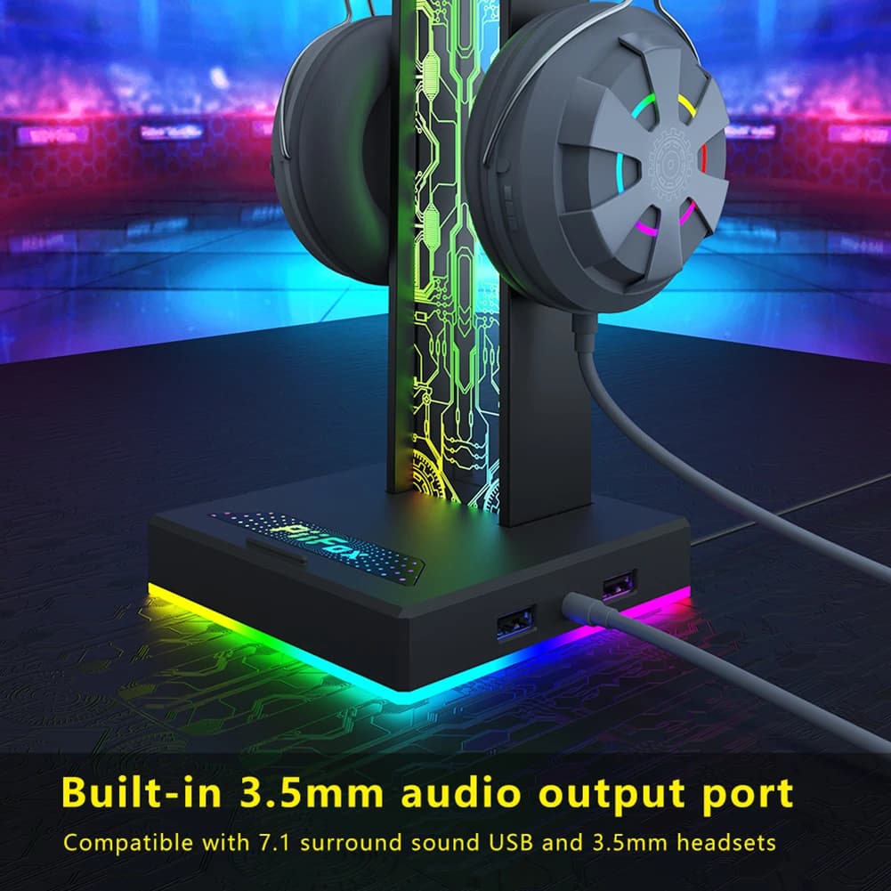 Supporto per Cuffie RGB con 10 Effetti Luminosi, Espositore da Tavolo per Cuffie, Organizzatore da Scrivania, Supporto Verticale per Cuffie