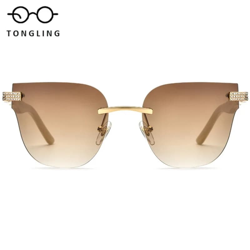 New High-End Fashion Men White Buffalo Horn Cat-Eye Rimless Diamond Glasses Women Handcrafted Suitable Street Outdoor Sunglasses